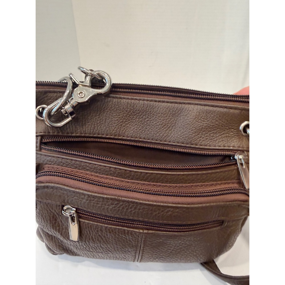 Brown Leather Small Multi-Pocket Pebbled Crossbody Organizer Bag Purse - Picture 9 of 11